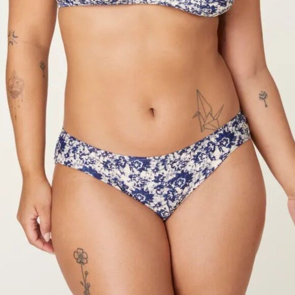 Andie Swim x Faherty Bikini Bottom Size XL Blue Cream Swimsuit Island Batik - Picture 1 of 8